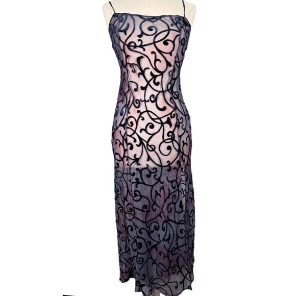 Y2K 90s Victorias Secret Purple Whimsigoth Maxi Dress Sheer Velvet Burnout S - Picture 1 of 11